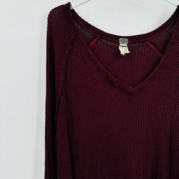 Free People Size XS Maroon Wide Red Oversized Boho Laguna Tunic Top Waffle Knit - Picture 5 of 8